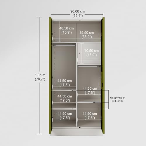 Image of GODREJ INTERIO Almirah Slimline 2-Door Steel Almirah, Cupboard for Clothes (Textured Green Leaf), 1-Year Warranty, 1 Locker, 4 Shelves and Curvilinear Mirror