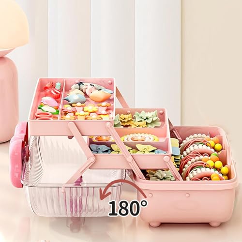 Image of KiZY Girl Kid Hair Accessories Storage Box | Hair Ties-Clips, Bow-Ribbon-Headband, Jewelry Organizer | Portable Case | Available in Multiple Design-Color. (Pack of - 2, Kid Pink)