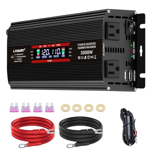 LVYUAN 12V/1500W(ő3000W) ԍڃCo[^[ DC12Vij AC100Vi𗬁j ϊ J[Co[^[ zd//D/Ԓ/Lv/hБΉ ً}ő劈 d̑΍I 1N +ivCۏ {