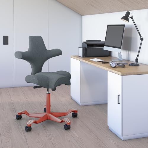 Image of HAG Capisco Sit to Stand Chair-Blush Rose Frame-Upholstered Dark Gray