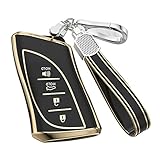 [KUNIO] レクサス専用 キーケース キーホルダー 軽量 TPU Lexus ES ES300h ES350 UX UX200 NX LC500 LC500h LS500 LS500H GS IS RX LX RC 2018 2019 など適用 キーチェン Bブラック