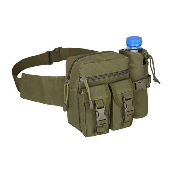 Adventure Pack Pro Bolsa de Cintura Tática Militar, Nylon à Prova D'água, com Porta Garrafa, 19x16x9cm, para Camping e Trilhas (Verde Oliva)