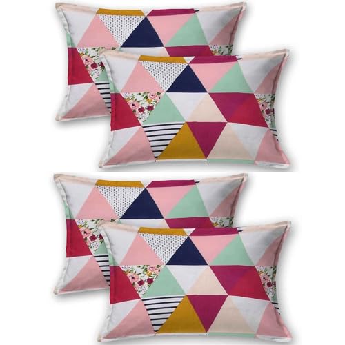 Image of HOUSE FOX Zipper Cotton Pillow Covers /Cases /Protectors (NOT Pillow) Set of 2 Pair Or 4 Pcs,Size -18x28inch with Zip /Chain (WhiteMulti, Standard)