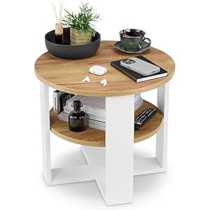 defiPad Couchtisch rund Eiche Ø53 cm -Kleiner Beistelltisch mit Ablage - 2 Ebenen, runder moderner Kaffeetisch im Industrial Design - Hergestellt in der EU