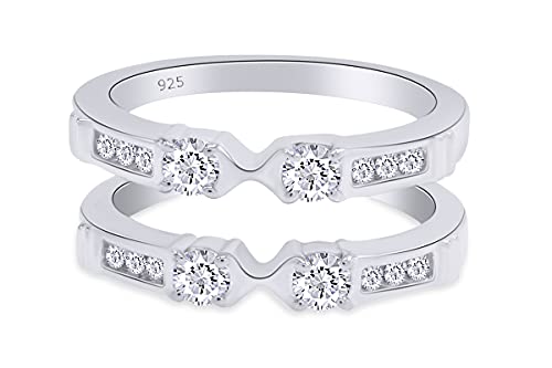 AFFY 1 Ct. Three Stone Ring Guard Enhancer in 14k Gold Over Sterling Silver with Cubic Zirconia