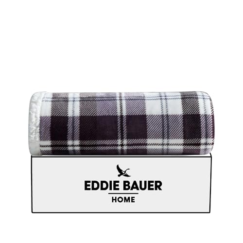 Image of Eddie Bauer - Throw Blanket, Ultra-Soft Plush Bedding with Faux Shearling Reverse, Blanket for Couch & Bed (Trailhead Plaid Purple, 50 inch x 60 inch)