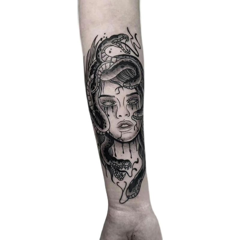 Tatouage Temporaire Medusa à Base De Plantes - Modèle P0103, Durable, Pour Femme Et Homme