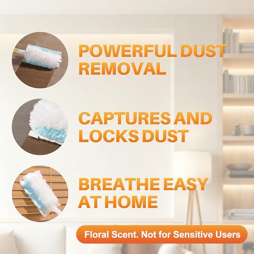 Image of JOYMOOP Disposable Duster for Cleaning, with 2 Handles & 24 Ct Blue Heavy Duty Refills for Swiffer Feather Duster, Household Cleaning Tool for Electronics, Dusting Furniture, Blinds, Pet Hair