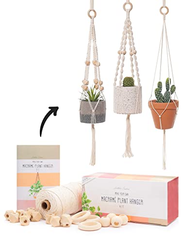Macrame Kit - Makes 3 Macrame Plant Hangers with Easy To Follow Instructions for Adult Beginners...