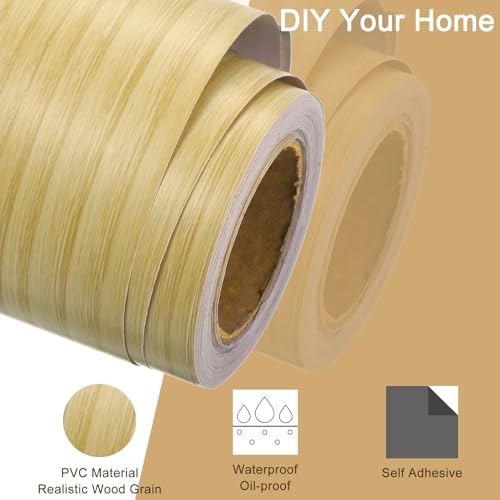 Image of uxcell Wood Grain Tape, 2 inch x33 Ft Self Adhesive Wood Grain Repair Patch for Baseboards, Doors, Floor Repair, Furniture Home Decor Yellow Fir