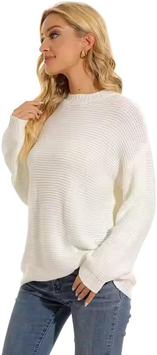 Womens Sweaters Knit Sweater Top Long Sleeve Casual Cute Crewneck Sweatshirt Oversized Sweater for Women Womens Clothing Tops - Image 2