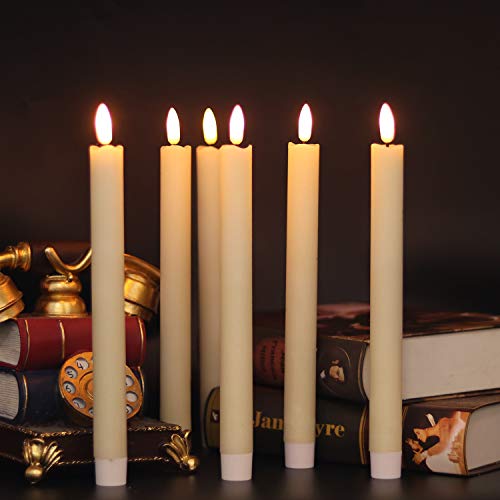 Image of Eldnacele Taper Flameless Flickering Candles with Remote and Timer, Battery Operated 3D Wick Real Wax Window LED Candles Set of 6 for Dinner Wedding Party Indoor Holiday Decor(D0.78 inchxH9.64 inch)