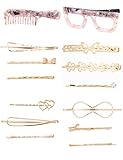 Prettyou French Barrattes Tortoise Shell Hair Clips and Hair Pins Women, Pack of 14 (Pink)