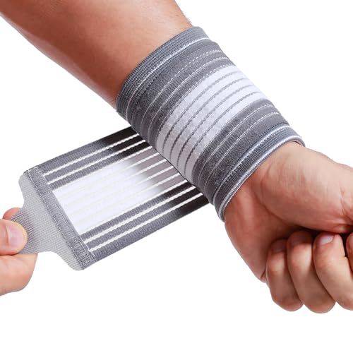 NeoTech Care Wrist Band - Adjustable Compression Strap - Elastic & Breathable Fabric - Support Sleeve for Tennis, Sports, Exercise - Men, Women, Right or Left (Gray Color, Size L, 1 Unit)