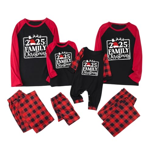 2025 Christmas Matching Sets for Family Long Sleeve Shirts & Pj Pants Printed Holiday Xmas Two Piece Loungewear Pjs