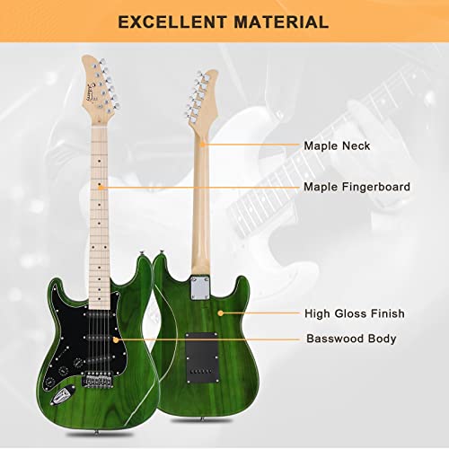 Image of GLARRY Full Size Electric Guitar for Music Lover Beginner with 20W Amp and Accessories Pack Guitar Bag (GREEN, Left Handed 39 inch)