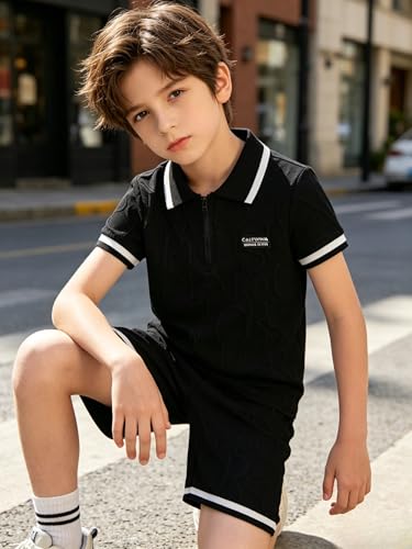 Image of Yoxindax Boys Clothes 2-Piece Casual Street Style Turn-Down Collar Half Zip Kids 4-12 Years Teen Boys Summer Outfits