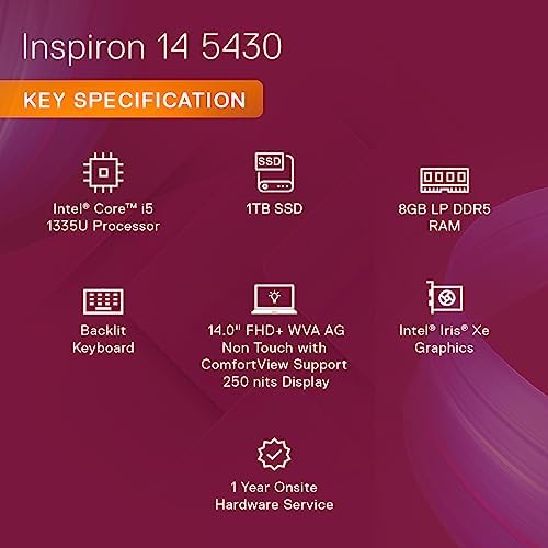 Dell Inspiron 14 5430 Laptop - 14 inch FHD+ (35.56cm) Display, Intel Core i5-1335U, 8 GB RAM, 1 TB SSD, Platinum Silver, 3.51 lbs, Ideal for... - Image 2
