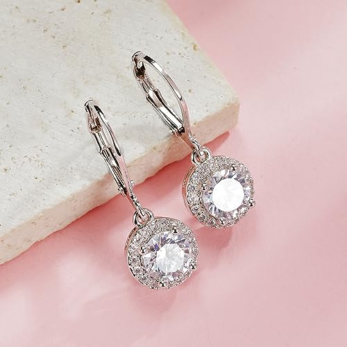 MDFUN Dangle Earrings 18K White Gold Plated Round Princess Halo Square Heart Teardrop Eye Cut Clear Cubic Zirconia Drop Earrings for Women Hypoallergenic2