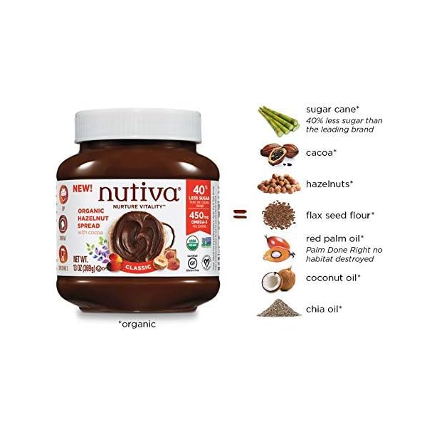 Nutiva-Organic-Vegan-Hazelnut-Spread-Classic-Chocolate-13-Ounce-USDA-Organic-Non-GMO-Fair-Trade-Sustainably-Sourced-Vegan-Gluten-Free-Plant-Based-Superfood-Spread-with-Less-Sugar Nutiva Organic Vegan Hazelnut Spread, Classic Chocolate, 13 Oz, USDA Organic, Non-GMO, Fair Trade & Sustainably Sourced, Vegan & Gluten-Free, Plant-Based Spread with Less Sugar