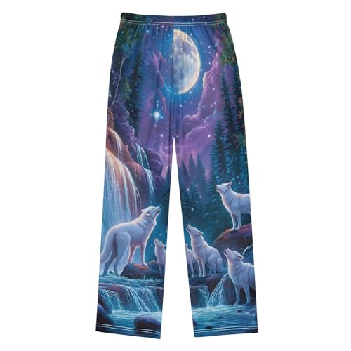 Pajama Pants Moon White Wolf Long Sleep Pants Lounge Bottoms2