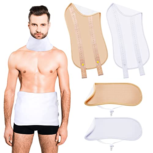 Newwiee 4 Pcs Men's Castor Oil Pack Wrap Includes 2 Sets Reusable Waist and Neck Wrap with Adjustable Elastic Strap Flannel Cotton Castor Oil Pack Kit, Castor Oil Not Included (Khaki, White)