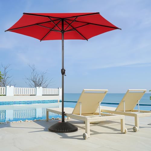 Image of Abba Patio 9FT Lyon Outdoor Patio Umbrella Outdoor Table Umbrella with Push Button Tilt and Crank Market Umbrella 6 Sturdy Ribs UV Protection Waterproof for Garden Deck Backyard Pool, Red
