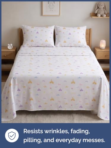Image of Kids Queen Size Princess Bed Sheets - 4 Piece Kids Princess Sheet Set | Princess Themed Bedding, Ultra-Soft, Cute & Cozy, Breathable & Machine Washable, Bed Set for Boys, Girls & Teens, Breathable