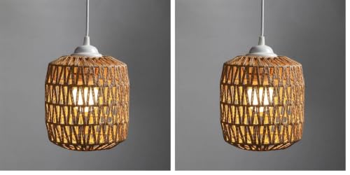 Image of Simulated Rattan Lamp Cover Handmade Woven Chandelier Vintage Lampshade Home Decor Hanging Pendant Bedroom Livingroom Supplies (Pack of 2)