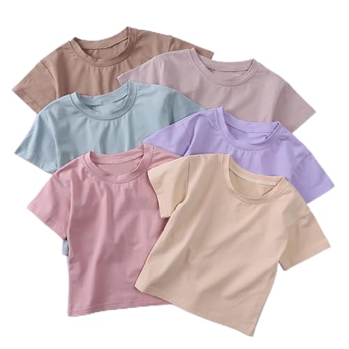 Toddler Kids Baby Boys Girls Solid Color Basic Short Sleeve Crewneck T-Shirts Tops Summer Casual Cotton Tee Clothes