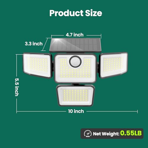 omibee 3000LM Solar Lights Outdoor, 4 Adjustable Heads Motion Sensor Security Light, 3 Modes, 6500K, IP65 Waterproof Solar Wall Flood Lights for Garden, Outside, Backyard, 2 Pack - image 3