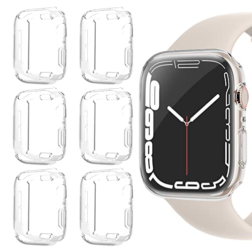 Seltureone 6 Pièce Coque Compatible pour Apple Watch Series 7 41mm, TPU Housse de Protection Complète Résistant aux Rayures Tampon Ultra Fin pour iWatch Series 7 41mm - Transparent Cover