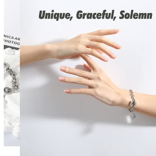 Emibele Heart Charm Bracelet for Women Teen Girls, Engraved Bible Verse Proverbs 4:23 Stainless Steel Bracelet with OT Clasp Love Pedant Link Chains, Birthday Christmas Jewelry Gift for Mother Her