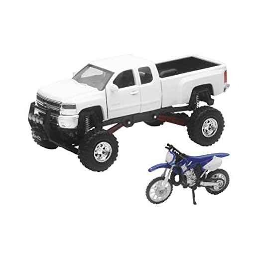 New-Ray Toys 1:32 Scale Truck and Dirt Bike Set Die-Cast Replica White Chevy with YZ125 SS-54416