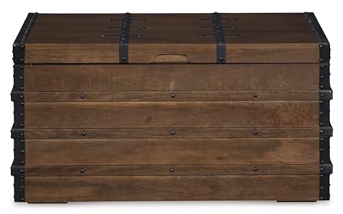 Signature Design by Ashley Kettleby Vintage Wood Storage Trunk or Coffee Table with Lift Top 19", Brown
