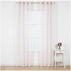 Tramas Cortinas Dormitorio Matrimonio TRAMAS+ Pack 2 Cortinas Visillo Translucidas para Salón y Dormitorio 140x260 cm, con Argollas de 4cm, Habitación Infantil, Adultos y Comedor - (Pompóm Rosa)