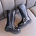 Winter Girls Mid Calf Boots with Side Zipper Fashion Waterproof PU Leather Combat Booties Plush Warm Lug Sole Low Heel Comfortable Thick Soles Non Slip Shoes 4-12 Years (13.5 Little Child)