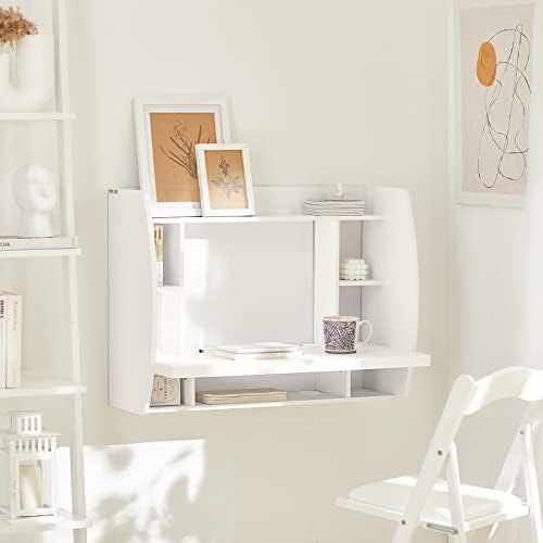 SoBuy® FWT18-W, White Wall-mounted Table Desk with Storage Shelves and Drawers, Home Office Desk Workstation