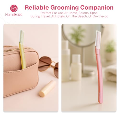 Image of HomeBasic Face Razor for Women Facial Hair Remover - Pack of 3 | Stainless Steel Eyebrow Razor | Reusable Dermaplaning Tool for Upper Lip, Chin, Forehead, Cheeks & Peach Fuzz