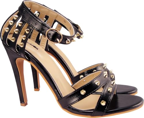 Image of Action Women's Platform Sandals|Studded Straps| Block Heel| Ankle Strap Black