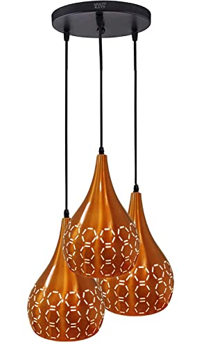 Image of GreyWings 3 Light Hanging Light for Home, Orange Aluminium Pendant Light with E27 Holder | Designer Ceiling Hanging Lamp for,Bulb Not Included, Cluster Set