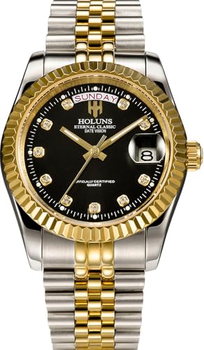 Montre à quartz étanche homme jour et date argent doré-noir