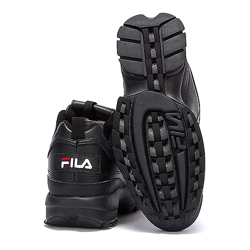 Fila Unisex Disruptor II Premium Leather Synthetic Black White Red Trainers 8.5 W / 7 M US4