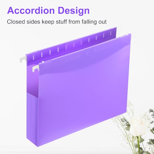12 Pcs Plastic Hanging File Folders Letter Size, Extra Capacity Expandable 2 Inch Heavy Duty Reinforced for Home Office Filing Cabinet Organizer, 12 Colors - Thumbnail 5