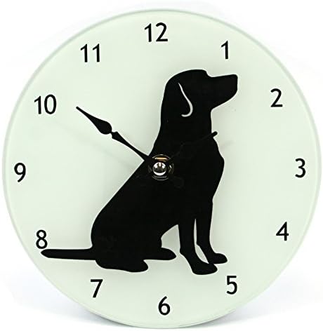 GORGEOUS GLASS SILHOUETTE BLACK DOG WALL CLOCK NEW & BOXED DOGS 18cm