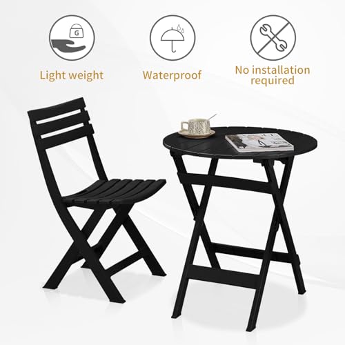 Ahorra espacio con este juego de bistró plegable exterior negro 4