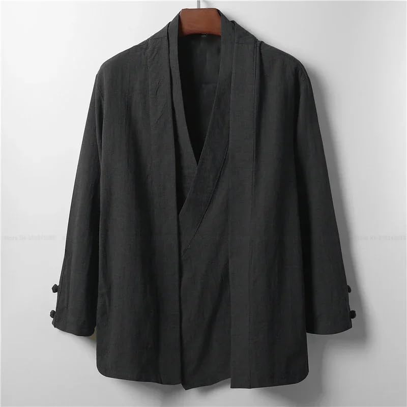 LIXINGHEITANG Chinese Style Men Linen Hanfu Tea Kung Fu Shirts Japanese Kimono Jackets Coats Robe Oriental Clothing2