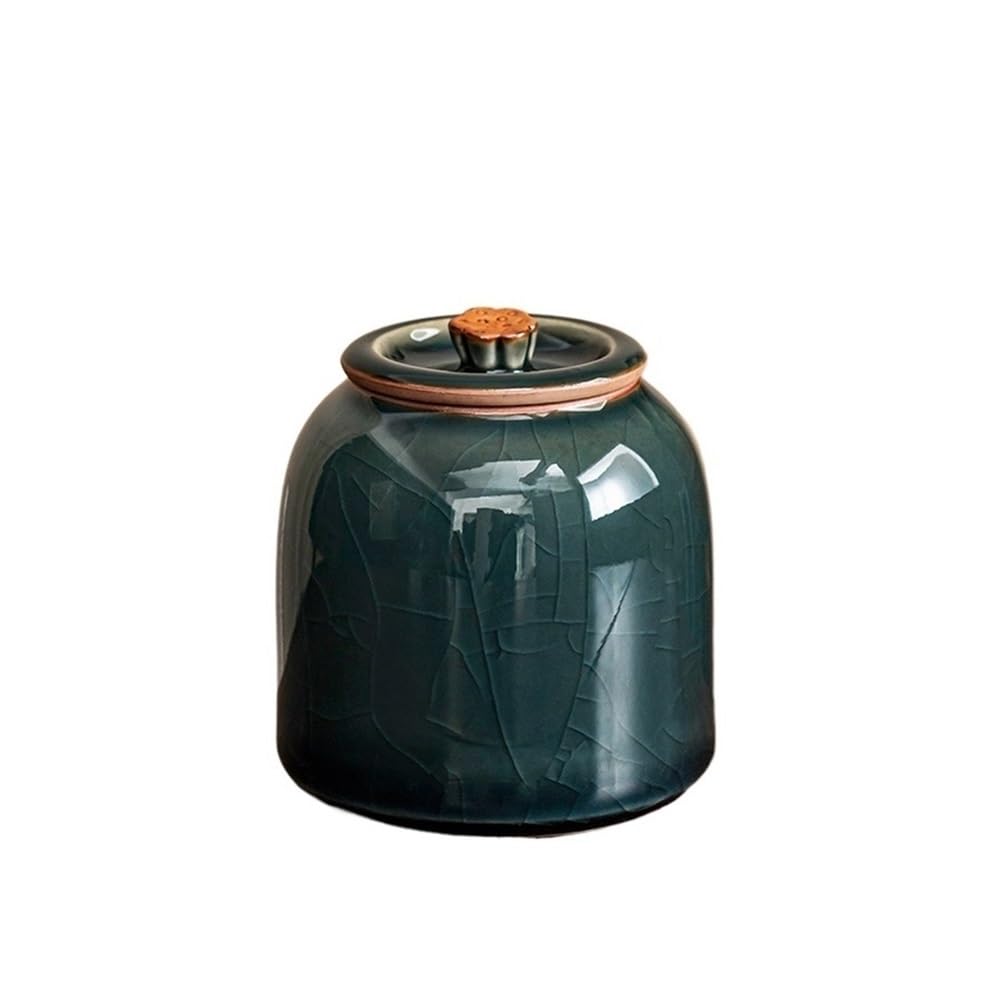 CHENGAIJIAN Tea Canister Mihuang Ru Kiln Tea Jar Household Ceramic Storage Container Tins With Sealed Lid Exquisite Mini Caddy(Blue)