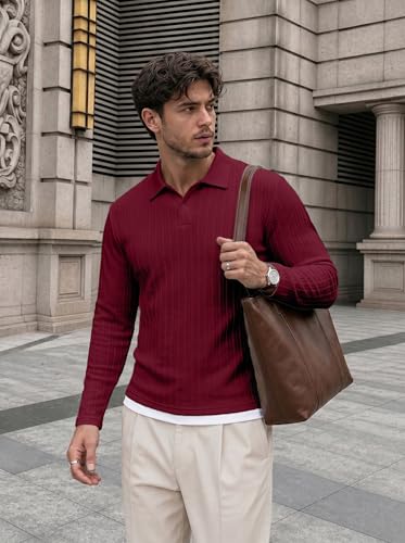 Image of JMIERR Mens Casual Polo Shirt Summer Short Sleeve Vacation Button Beach Knit Stretchy Golf Shirts