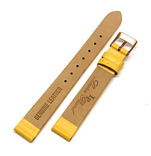 Lucien Piccard 14Mm Yellow Genuine Leather Watch Strap Band 7.5 Inches With Rose Gold Lp Initial Buckle #TOP4